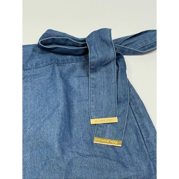 Michael Kors Chambray ruffle lightweight denim faux wrap skirt size Large NWOT - Picture 3 of 10